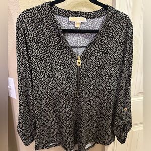 MICHAEL Michael Kors Black and White Blouse with Gold Zipper